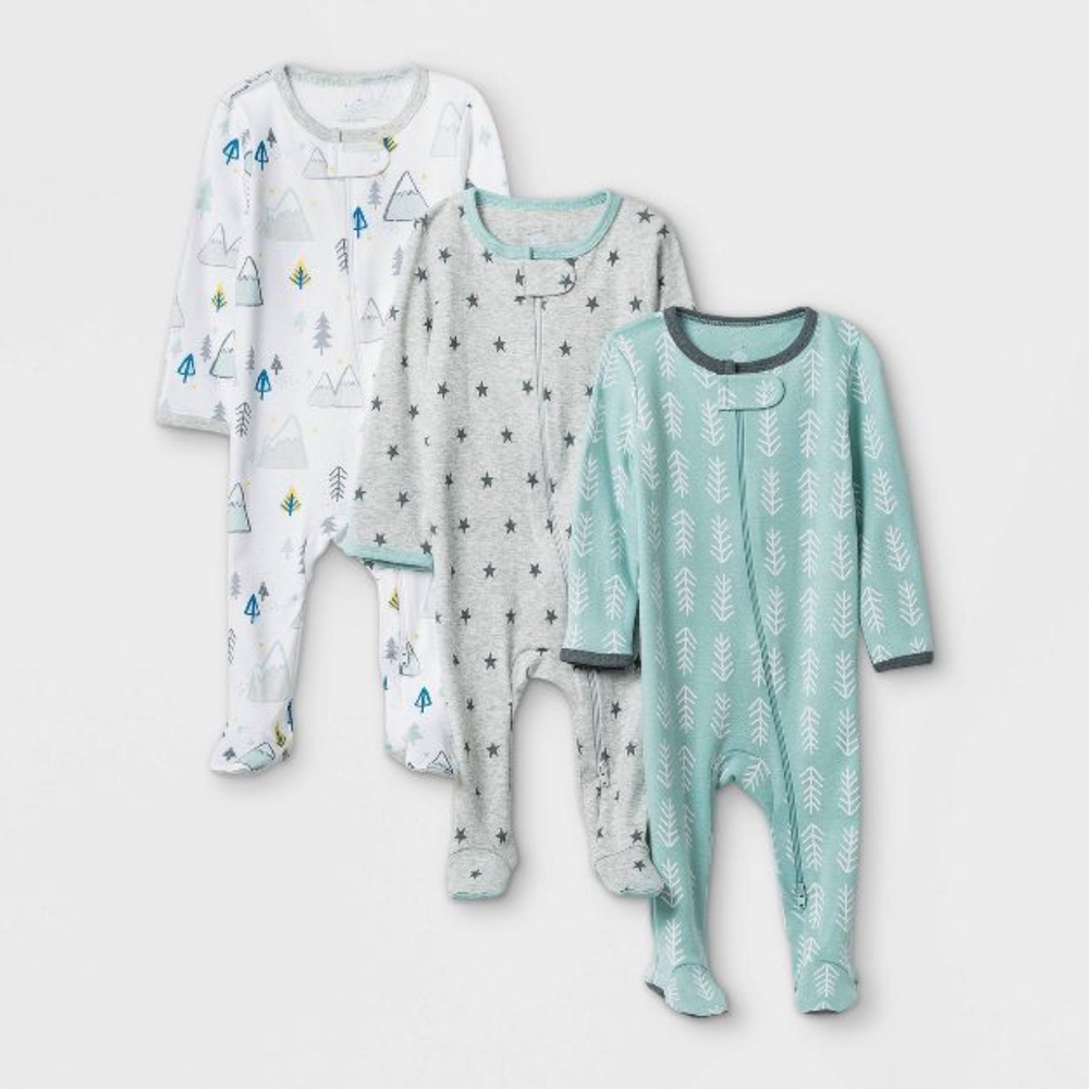 BabyBaby Boys' 6pk Adventure Zip-Up Sleep N' Play - Cloud Island White/Gray/Min